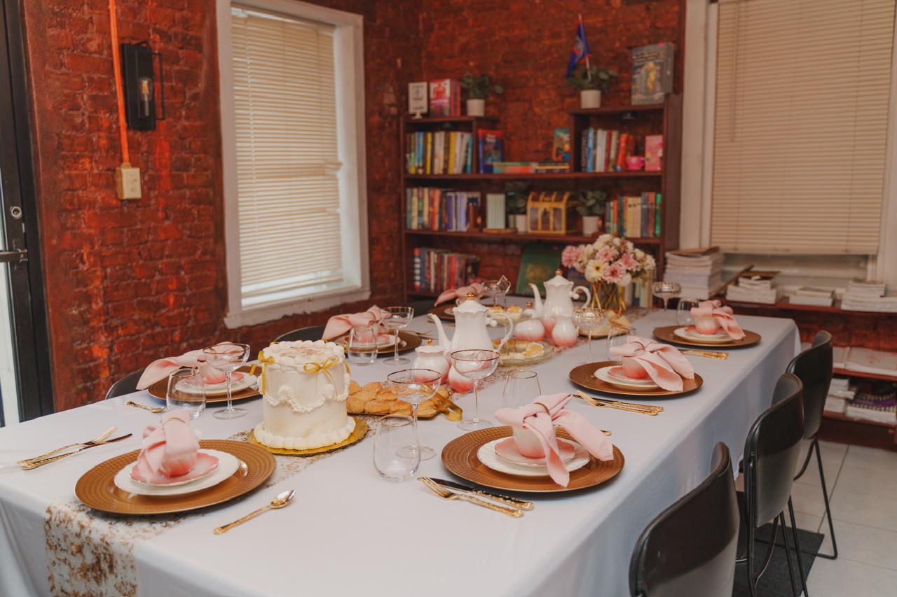 Afternoon tea service table at Bricks & Books